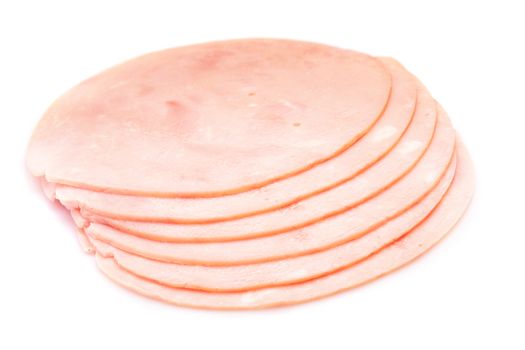 Round ham slices isolated on white background