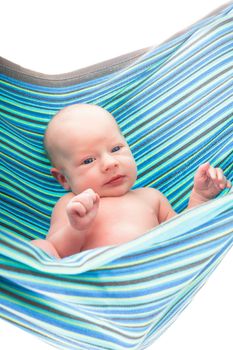 Baby in hammock isolated on white background