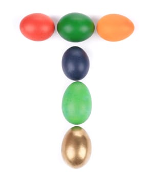 Letter T from the eggs for easter. Isolated on a white background.