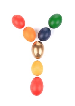 Letter Y from the eggs for easter. Isolated on a white background.