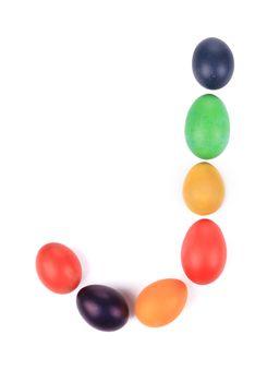 Letter J from the eggs for easter. Isolated on a white background.