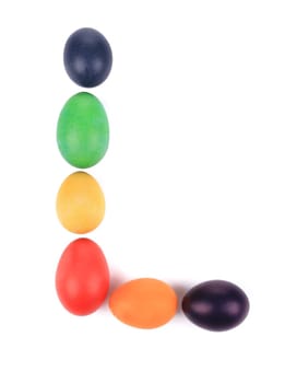 Letter L from the eggs for easter. Isolated on a white background.