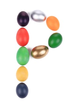 Letter P from the eggs for easter. Isolated on a white background.