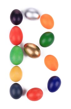 Letter B from the eggs for easter. Isolated on a white background.