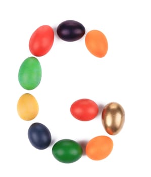Letter G from the eggs for easter. Isolated on a white background.