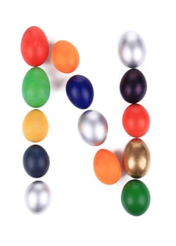 Letter N from the eggs for easter. Isolated on a white background.