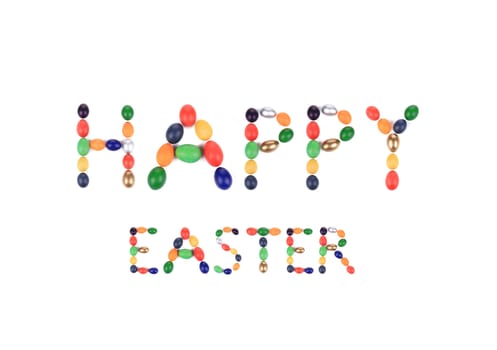 EASTER eggs in the form of words HAPPY EASTER. Isolated on a white background
