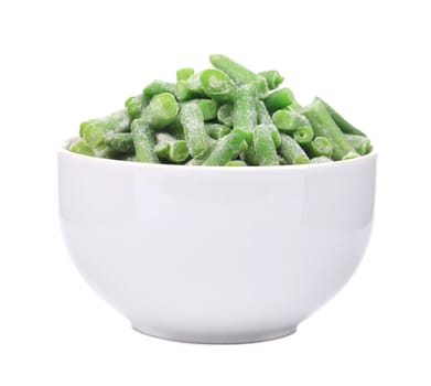 Close up of frozen peas. Isolated on a white background.