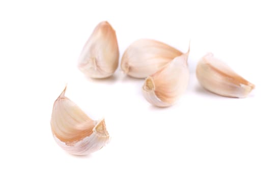 Close up of garlic cloves. Isolated on a white background.