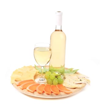 Wine and cheese composition. Isolated on a white background.