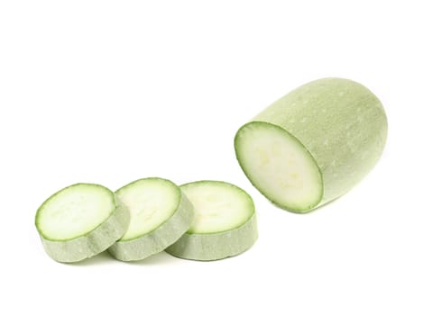 Fresh sliced marrow vegetable. Isolated on a white background.