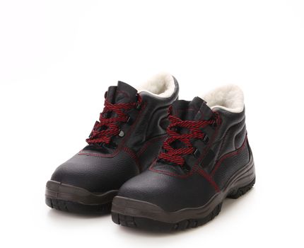Black man's boots with red lace. Isolated on white background.