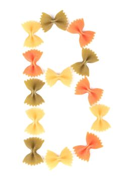 Letter B from the colorful pasta. Isolated on a white background.
