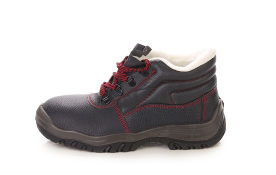 Black man's boot with red lace. Isolated on white background.