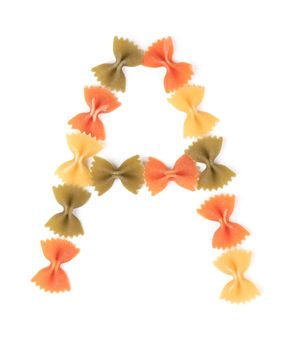 Letter A from the colorful pasta. Isolated on a white background.