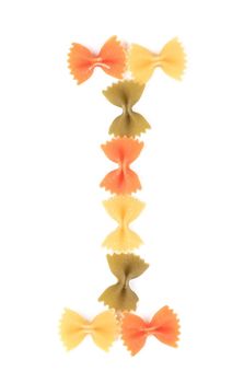 Letter I from the colorful pasta. Isolated on a white background.