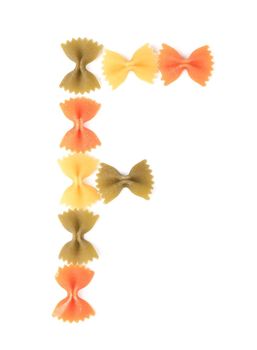 Letter F from the colorful pasta. Isolated on a white background.