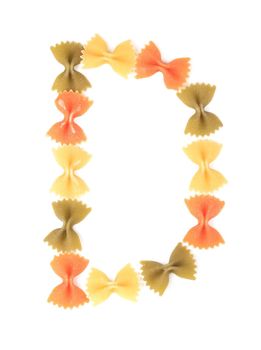 Letter D from the colorful pasta. Isolated on a white background.