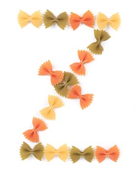Letter Z from the colorful pasta. Isolated on a white background.