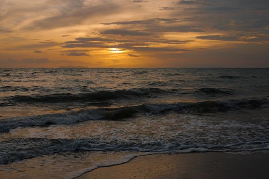 sand and beach with sunset