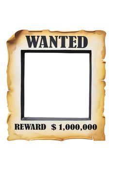 wanted poster paper on white background