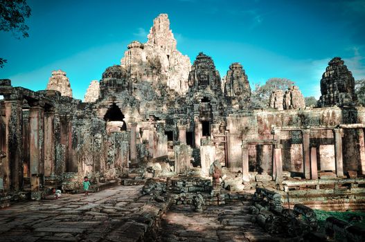 Giant tree covering Ta Prom and Angkor Wat temple, Siem Reap, Cambodia Asia