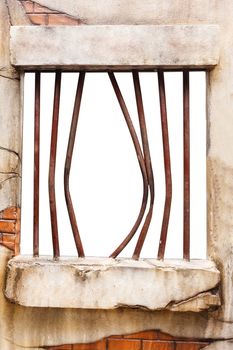 jail window on brick wall, white background