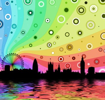Illustration of London with colorful abstract background
