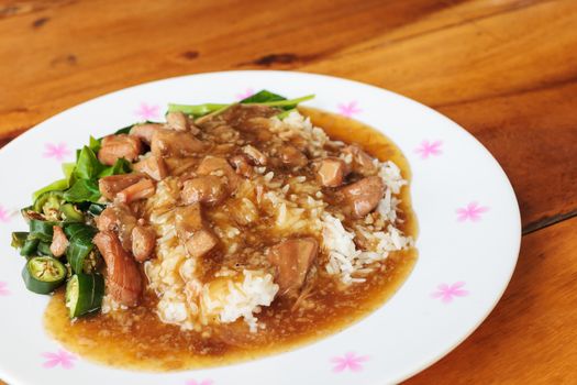 Thailand traditional food, rice with chicken sauce
