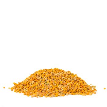 pile of bee pollen isolated on white background with space for writing