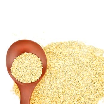 quinoa grain with a wooden spoon isolated on white background