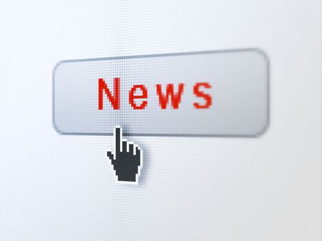 News concept: pixelated words News on button with Hand cursor on digital computer screen background, selected focus 3d render