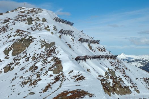 Anti avalanche structures on the side of a mountain in Austria nearby Kaltenbach in Zillertal valley