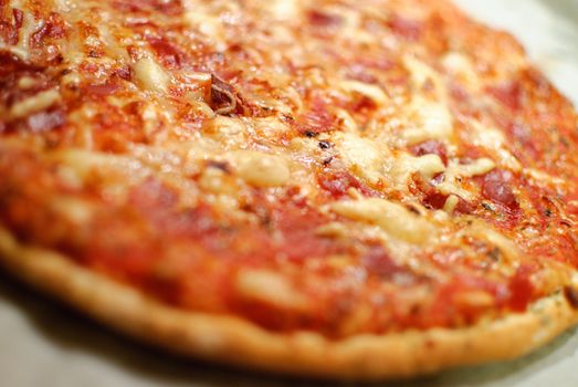 Detail of homemade pizza, selective focus (shallow depth of field)