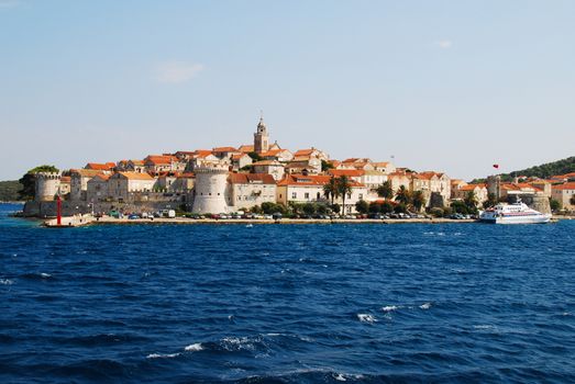 Panorama of town of Korcula, on the island Korcula, Croatia, Europe