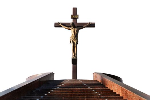 Statue of the crucifixion. Isolated on white background.