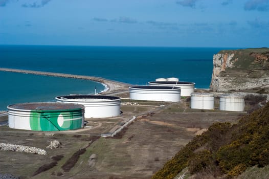 Oil harbor of Antifer in Normandy. France.
Originally, the oil terminal of Le Havre-Antifer was designed to accommodate to supertankers Length of 451 m and Wide of 63 m