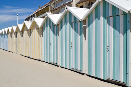Beach cabins on the Fort-Mahon beach. France
