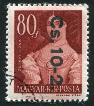 HUNGARY - CIRCA 1952: stamp printed by Hungary, shows portrait of Ilona Zrinyi,  circa 1952