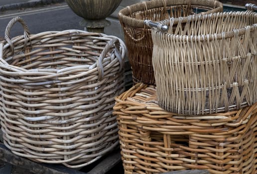 Selection of hand-made wicker log baskets.