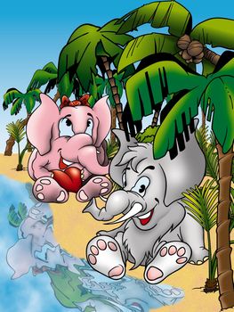 Elephants - Cartoon Background Illustration, Bitmap