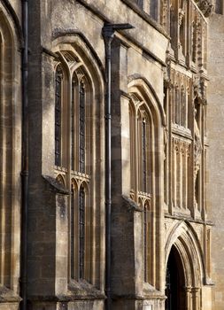 Architectural Cotswold stone detail on church at Burford, Oxfordshire, England.