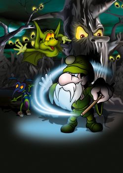 Magic Forest - Cartoon Background Illustration, Bitmap