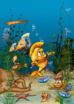 Ocean Life - Cartoon Background Illustration, Bitmap