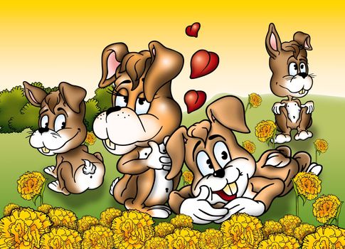 Rabbits - Cartoon Background Illustration, Bitmap