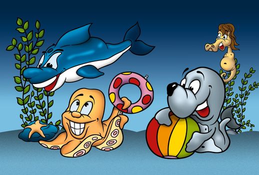 Sea Life - Cartoon Background Illustration, Bitmap