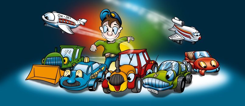 Transportation - Cartoon Background Illustration, Bitmap
