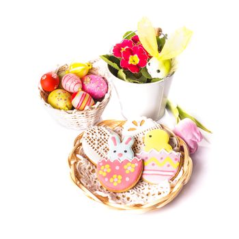 Easter cookies and decorative eggs. Easter decor