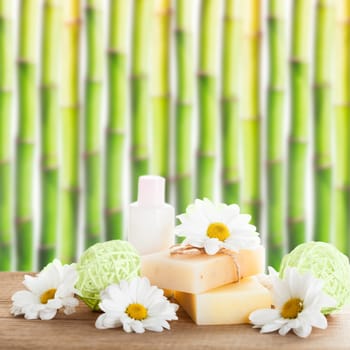 Natural cosmetics concept: soap and cream