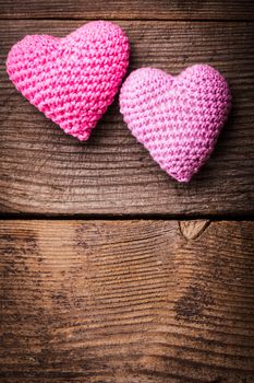 Crochet valentine hearts. Valentine's day greeting card. Love concept